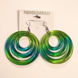 Green and Blue Acrylic Transparent Hoop Earrings